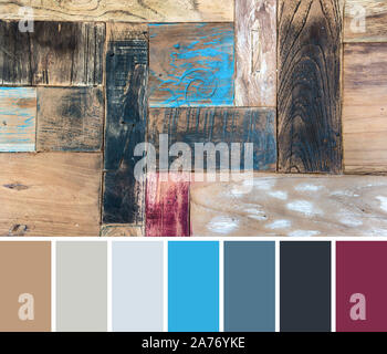 Trendfarbe passende Palette von Flach von Grunge vintage rustikalen Holzmöbeln Textur; alte Holzbohlen zusammen gebunden Stockfoto