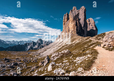 Blick auf die Drei Zinnen, Dolomiten. Stockfoto