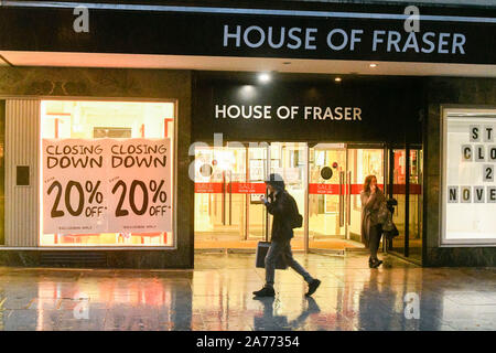 Exeter Devon, Großbritannien. 30. Oktober 2019. Blick auf das Haus von Fraser Kaufhaus auf Hight Street in Exeter, die geschlossen wird am Samstag, den 2. November. Foto: Graham Jagd-/Alamy leben Nachrichten Stockfoto