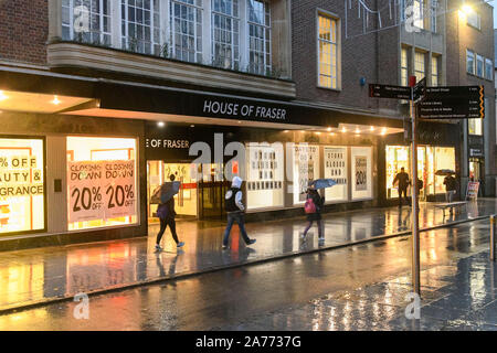 Exeter Devon, Großbritannien. 30. Oktober 2019. Blick auf das Haus von Fraser Kaufhaus auf Hight Street in Exeter, die geschlossen wird am Samstag, den 2. November. Foto: Graham Jagd-/Alamy leben Nachrichten Stockfoto