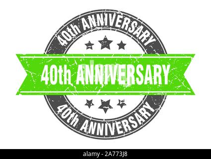 40. Jahrestag runden Stempel mit Green Ribbon. 40. Jahrestag Stock Vektor