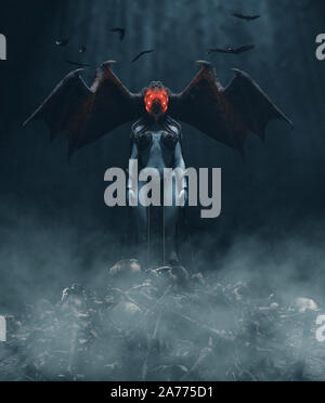 Monster im Dunkeln, Frau Kreaturen, 3D-Illustration** 3D-Figuren Stockfoto