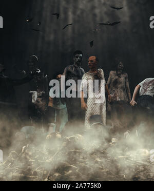 Zombies Horde im Dunkeln, 3D-Illustration** 3D-Figuren Stockfoto