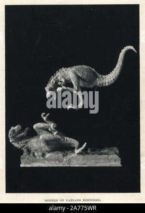 Modelle der Kämpfe Laelaps, Dryptosaurus aquilunguis, auf der Abbildung Charles R. Knight's. Von H. N. Hutchinson's 'ausgestorbenen Monster und Kreaturen von anderen Tagen", Chapman und Hall, London, 1897. Stockfoto