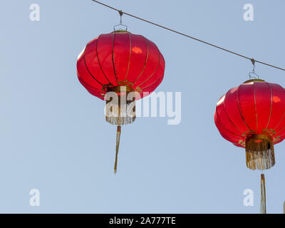 Nahaufnahme der rote Laternen hängen in Chinatown von San Francisco Stockfoto