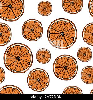 Handdrawn Obst nahtlose Patter mit Orange, Vector Illustration, auf weißem Hintergrund Stock Vektor
