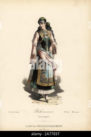 Frau von Böhmen, Deutschland, 19. Papierkörbe Lithografie nach einem Entwurf von Leon Sault von 'L'Art du Travestissement" (Die Kunst des Fancy Dress), Paris, c 1880. Sault war ein Theater und Oper designer und Luxus Mode Magazin Verlag. Stockfoto