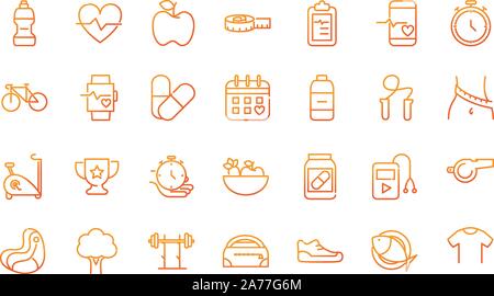 Sport Fitnesscenter Fitness Icons Set abstufungslinie Vector Illustration Stock Vektor