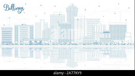 Umrisse Billings Montana City Skyline mit blauen Gebäude und Reflexionen. Vector Illustration. Reise und Tourismus Konzept mit moderner Architektur. Stock Vektor