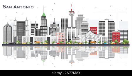 San Antonio Texas City Skyline mit grauen Gebäuden und Reflexionen isoliert auf Weiss. Vector Illustration. Stock Vektor