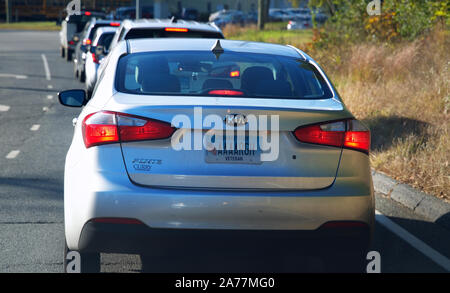 Storrs, CT USA. Okt 4 2019. Personalisiertes Nummernschild auf einem Veteranen Auto zum Ausdruck zu Ehren und Opfer einer bei der Verteidigung des Landes macht. Stockfoto