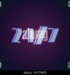 Rund um die Uhr rund um die Uhr geöffnetes Leuchtreklame mit leuchtenden Leds Stock Vektor