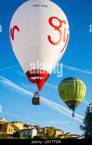 Heißluftballons. Navarra, Spanien, Europa. Stockfoto