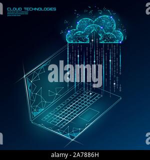 Cloud Computing online storage Low Poly. Polygonale Zukunft moderne Internet Business Technology. Blau leuchtende Global Data Information Exchange verfügbar Stock Vektor