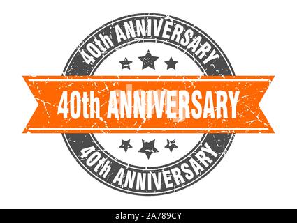 40. Jahrestag runden Stempel mit Orange Ribbon. 40. Jahrestag Stock Vektor