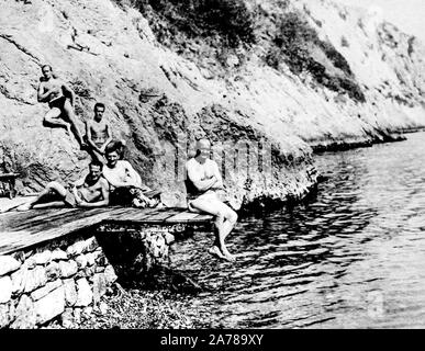 Österreichische Beamte an den Rest, der Isonzo Fluss, der Erste Weltkrieg, 1917 Stockfoto