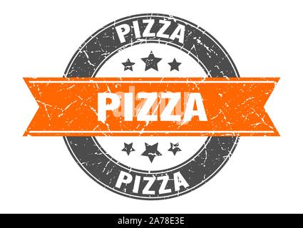 Pizza runden Stempel mit Orange Ribbon. Pizza Stock Vektor
