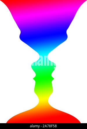 Optische Illusion, ein Regenbogen Vase oder zwei Menschen einander zugewandt Stockfoto