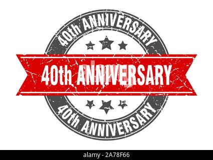 40. Jahrestag runden Stempel mit roter Schleife. 40. Jahrestag Stock Vektor
