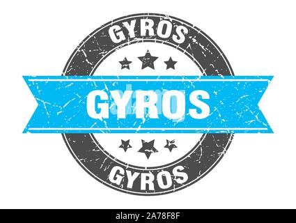 Gyros runden Stempel mit Türkis Ribbon. gyros Stock Vektor