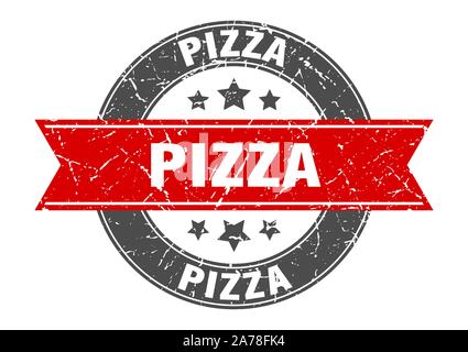 Pizza runden Stempel mit rotem Band. Pizza Stock Vektor
