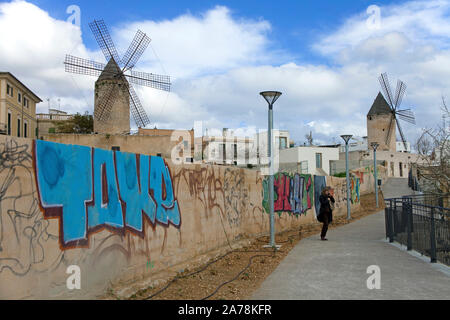 Windmühle bei Palma, Palma de Mallorca, Mallorca, Balearen, Spanien Stockfoto