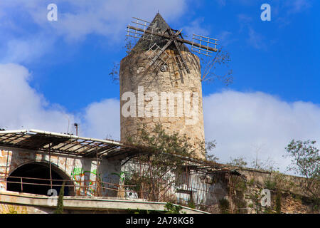 Historische Windmühle in Palma, Palma de Mallorca, Mallorca, Balearen, Spanien Stockfoto