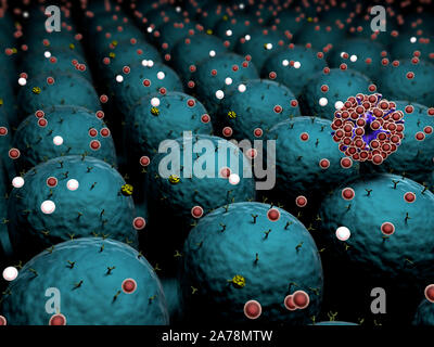 Feld von Zellen, Feld von Zellen mit Rezeptoren, menschliche Immunsystem gegen das Virus Stockfoto