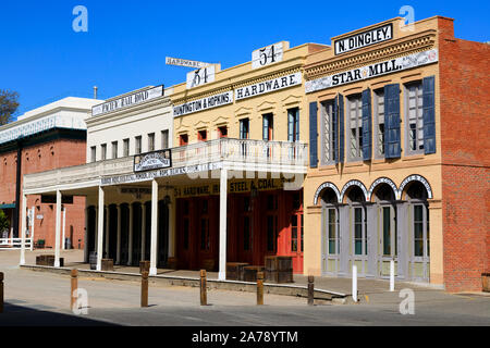 Pacific Rail Road, Huntington & hopkins Hardware und N. Dingley Star Mühlengebäude. Altstadt, Sacramento, die Hauptstadt des Staates Kalifornien, USA Stockfoto