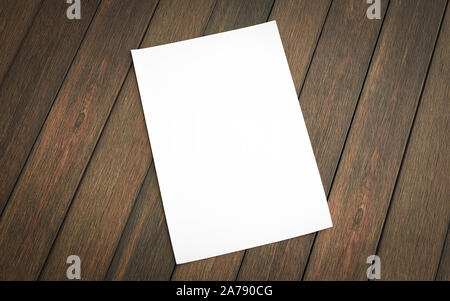 Leer, leeres Blatt auf Holz Hintergrund isoliert, Ihr Design zu ersetzen 3d-Grafik rendern Stockfoto