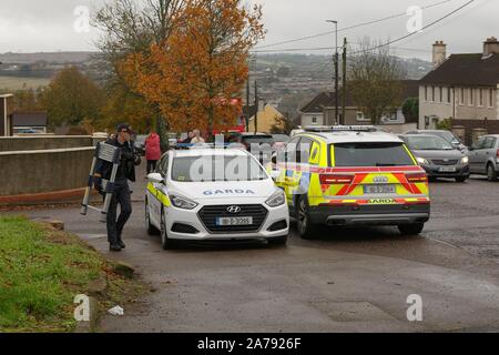 Cork, Irland. 31 Okt, 2019. Mögliche Überfall in Haus in Farrenferris Crescent, Cork City. Am frühen Morgen gardai, gesichert durch bewaffnete Antwort wurden in einem Haus in Farrenferris Cresent, wo es wird geglaubt, daß ein Mann, der sich in einem Haus verschanzt hat, es unbekannt ist, wenn er alleine ist oder die Geiseln genannt. Es wird vermutet, dass der Mann hat ein Messer. Einige Berichte haben gesagt, er war ein Kind als Geisel, aber es ist jetzt aus dem Haus. Es ist auch geglaubt, durch einige, gardai verhandeln derzeit mit ihm, das Haus zu verlassen. Credit: Damian Coleman/Alamy leben Nachrichten Stockfoto