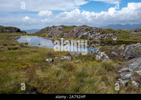 Kleinen Bergsee mit Seerosen in Connemara, County Galway, Irland Stockfoto