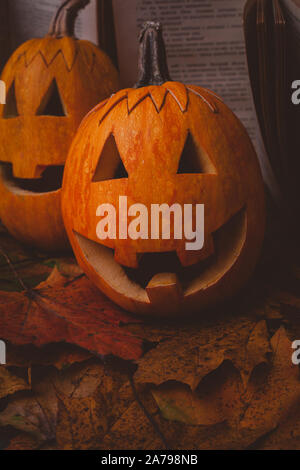 Halloween Kürbisse haben Spaß im Studio Stockfoto