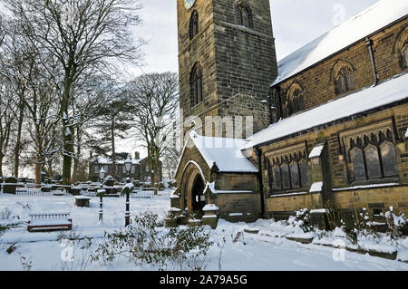 Kirche und Museum, Haworth, im Schnee. Stockfoto