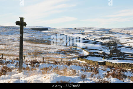 Schnee auf Haworth Moor, Bronte Country, Yorkshire Stockfoto