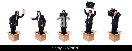 Die geschäftsfrau im Denken Aus Konzept Stockfoto