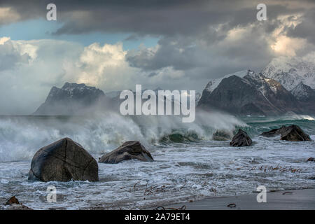 Fotos werden in der Gemeinde Flakstad auf den westlichen Lofoten gemacht Stockfoto