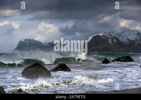 Fotos werden in der Gemeinde Flakstad auf den westlichen Lofoten gemacht Stockfoto