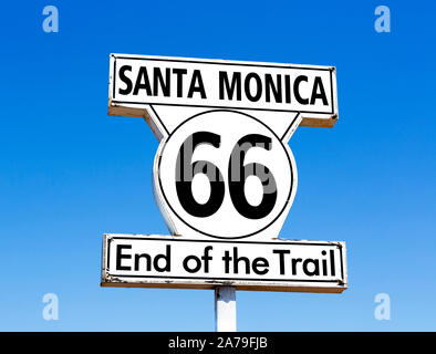 Melden Sie sich für das Ende der Route 66 am Santa Monica Pier, Santa Monica, Los Angeles, Kalifornien, USA Stockfoto