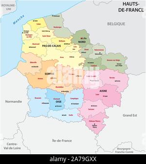 Administrative Karte der neuen französischen Region Hauts-de-France Stock Vektor