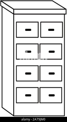 Holz- Vier Schubladenschrank, Symbol Stock Vektor