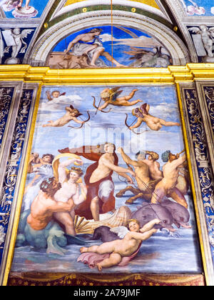 Il Trionfo di Galatea (Der Triumph der Galatea) (1511-1512) von Raphael (1483-1520) in der Loggia von Galatea der Villa Farnesina - Rom, Italien Stockfoto