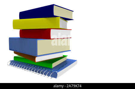 3D-Illustration Stapel von Büchern isoliert auf weißem Stockfoto