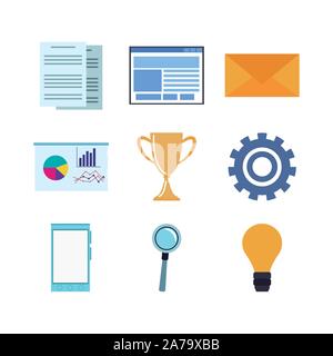 Satz von Trophy und Office Elemente, flache Bauform Stock Vektor