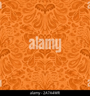 Orange alte Damast nahtlose Muster Swatch Stockfoto