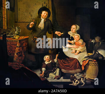 Familie in einem Innenraum 1673 von Michiel van Musscher 1645 - 1705 Niederlande Die Niederlande, (Modell Familie) Goldenes Zeitalter. Stockfoto