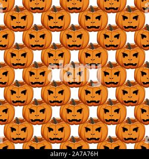 Abbildung auf Thema große farbige Muster Halloween, nahtlose orange Kürbis. Nahtlose Muster bestehend aus Sammlung Kürbis, Zubehör bei Hallowee Stock Vektor