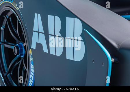 Rom, Italien, 30. März 2019. E-Prix, Formel E. Details hihg elektrische Rennwagen, Carbon und Glasfaser Texturen, Blau Lack. Extreme Sports. Stockfoto