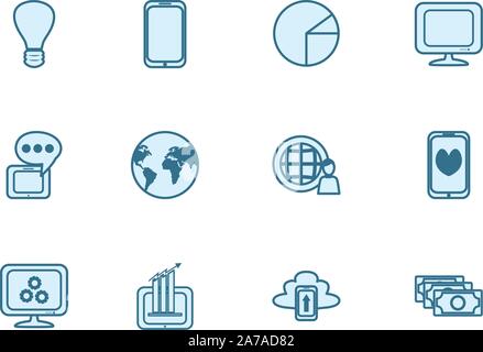 Soziale Medien und Technologie icon Pack Set, Hochwertige Sorte Symbole Vector Illustration Stock Vektor
