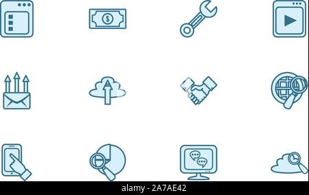 Soziale Medien und Technologie icon Pack Set, Hochwertige Sorte Symbole Vector Illustration Stock Vektor